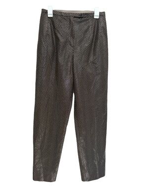 Harve Benard Chevron Pants Black Tan Faux Leather Trousers High Rise Chic Luxe